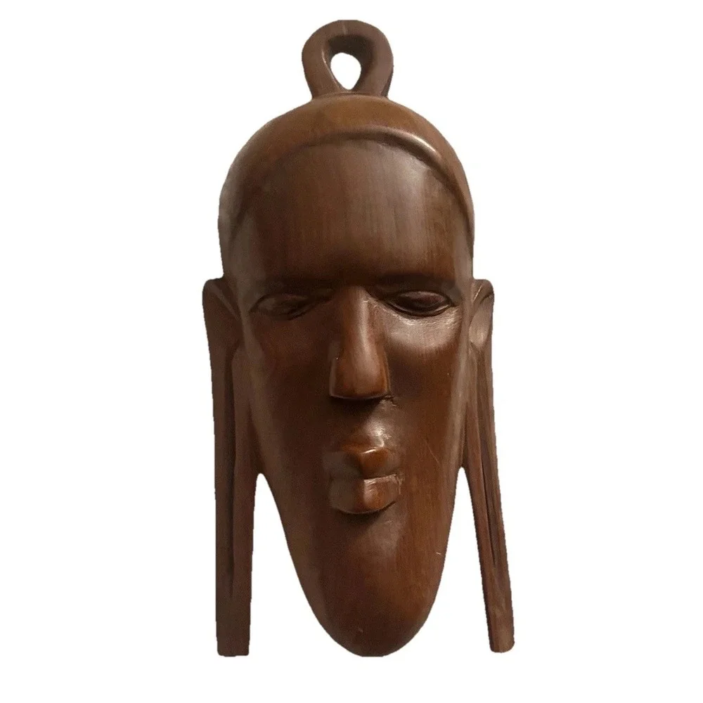 Vintage Hand-Carved Wooden Tribal Mask Wall Hanging 8in